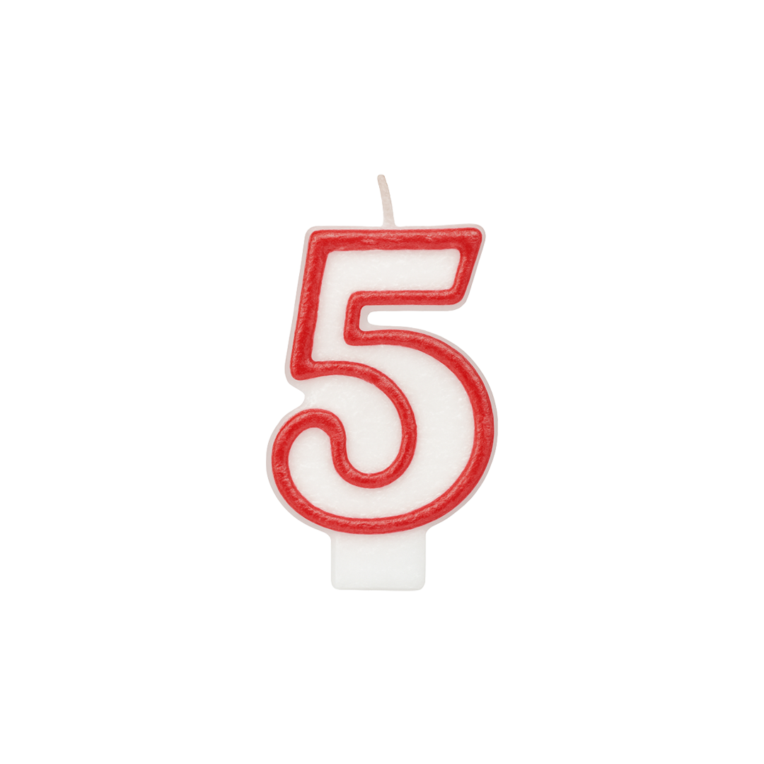 Qiri dekorativ në formë numri 5, i bardhë me vijë të kuqe