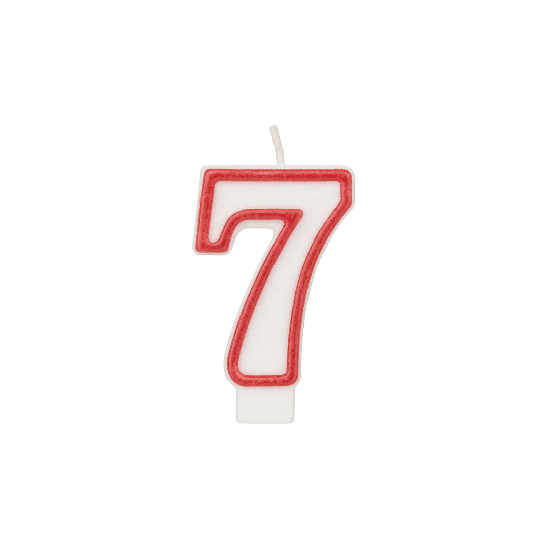 Qiri dekorativ në formë numri 7, i bardhë me vijë të kuqe