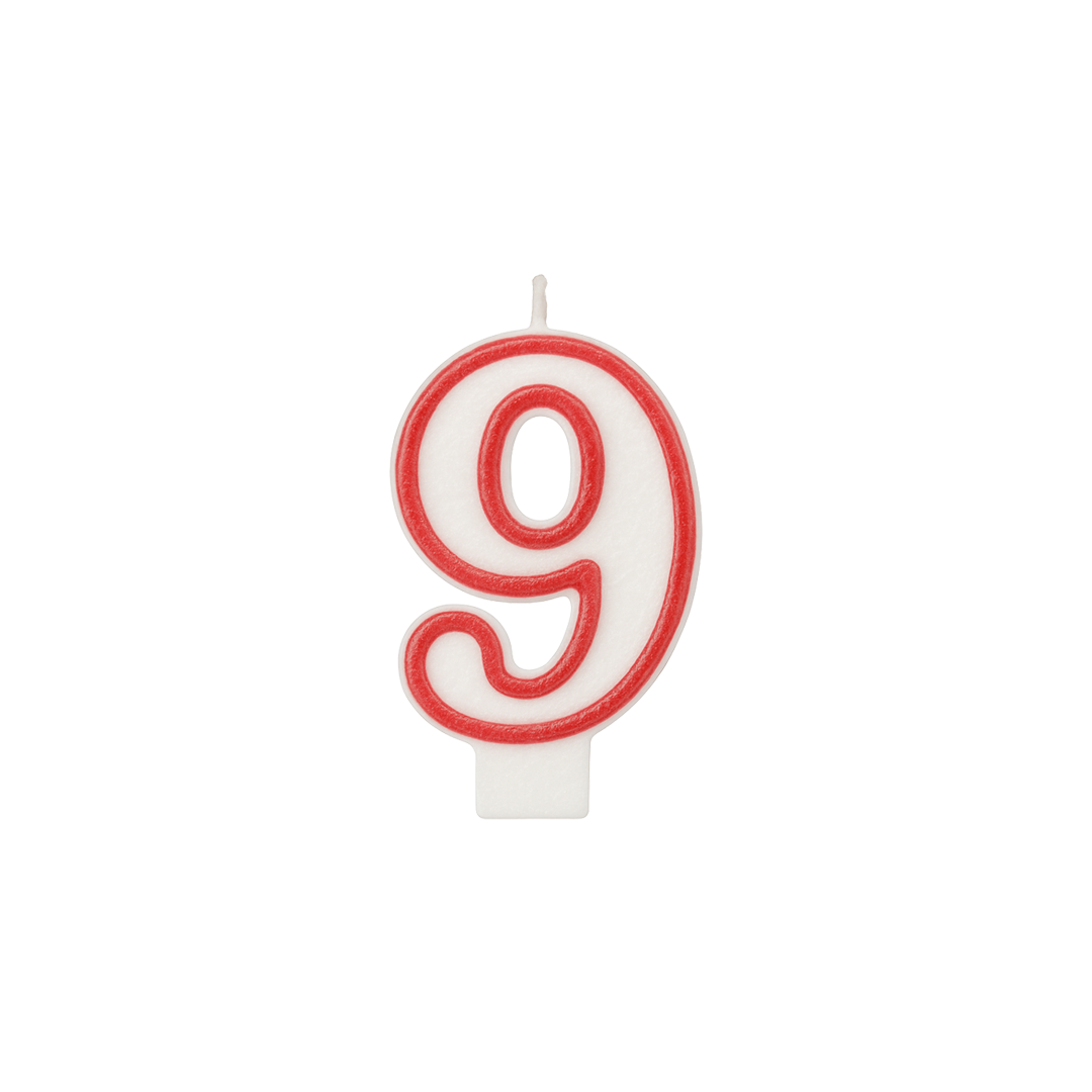 Qiri dekorativ në formë numri 9, i bardhë me vijë të kuqe