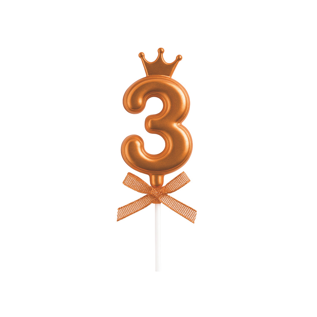 Qiri dekorativ në formë numri 3 me kurorë, ngjyrë bronzi