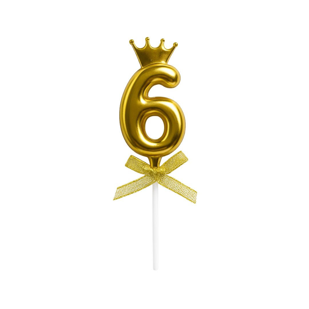 Qiri dekorativ në formë numri 6 me kurorë, ngjyrë e artë